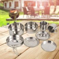 8 Uds utensilios de cocina para acampar Kit de desorden olla sartén taza engranaje portátil apilable ligero - details 1