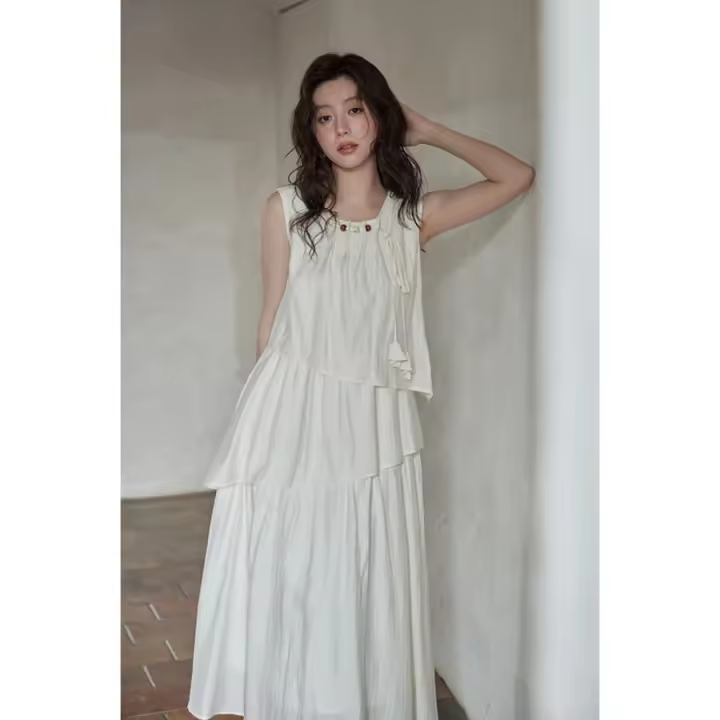 Vestido irregular de verano 2025 con falda de temperamento, diseño francés pequeño sin mangas, para mujer - 1