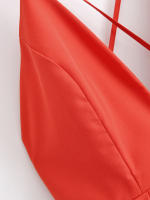Ropa de mujer europea y americana moda con cuello en V cintura halter Una palabra vestido rojo - details 6