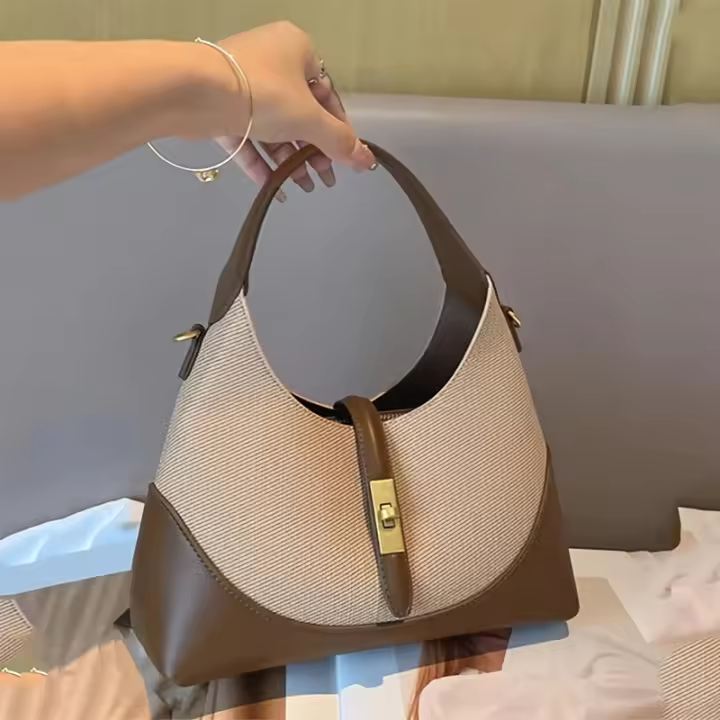 Bolso bandolera elegante de media luna para mujer con correa ajustable y desmontable, cierre a presión, tela duradera y forro de poliéster - 1