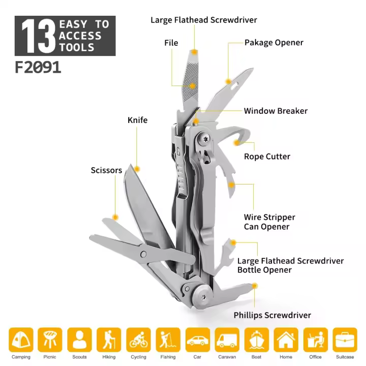 Cuchillo multifuncional Herramientas para exteriores Cuchillo plegable Navaja Equipo de acampada, tijeras, abridor de botellas, rompeventanas - 1