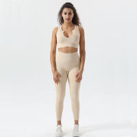 Ropa de Gimnasio para Mujeres FKAFIT Conjunto de 2 Piezas Deporte sin Costuras Suéter Deportivo de Cuello U Leggings de Cintura Alta de Nylon - details 10