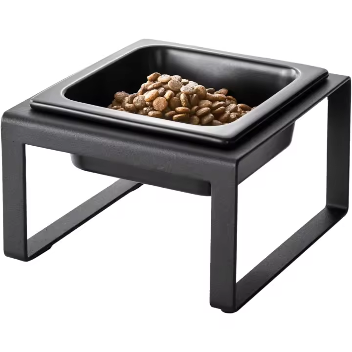 Yamazaki 5817 Tower Soporte para cuenco de comida para mascotas individual, negro, acero/cerámica, 15 x 15,5 x 10 cm - 1