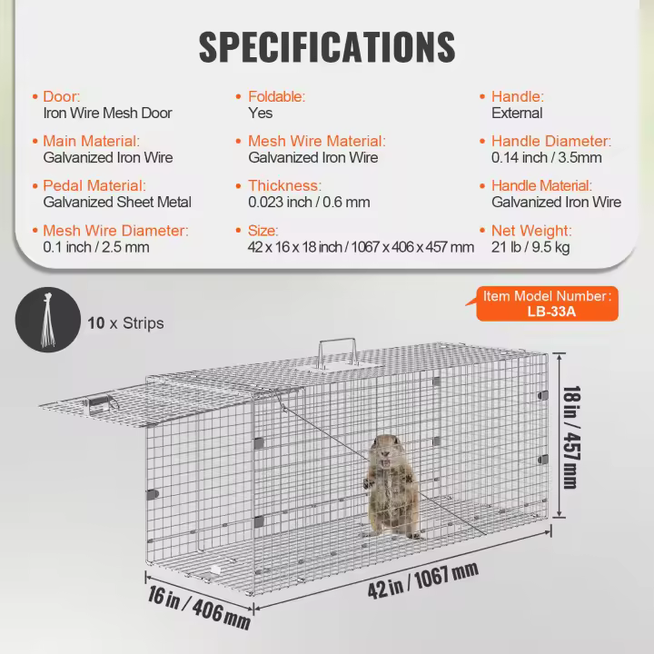 SucceBuy Trampa para jaula de animales vivos, trampa plegable de hierro galvanizado para gatos callejeros, conejos, ardillas, mapaches, marmotas, zarigüeyas - 1