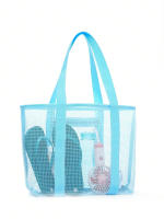 Bolsa de playa de malla de poliéster hueca, bolsa de lavado de viaje de gran capacidad, bolsa de almacenamiento para natación, bolsa de playa de malla minimalista - details 4