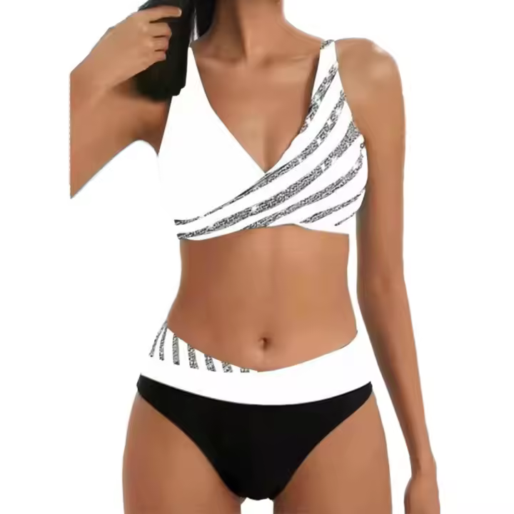 Conjunto de Baño para Mujer Bikini Sexy con Rayas Estilo Brasileño Polícia de Moda de Lencería - 1