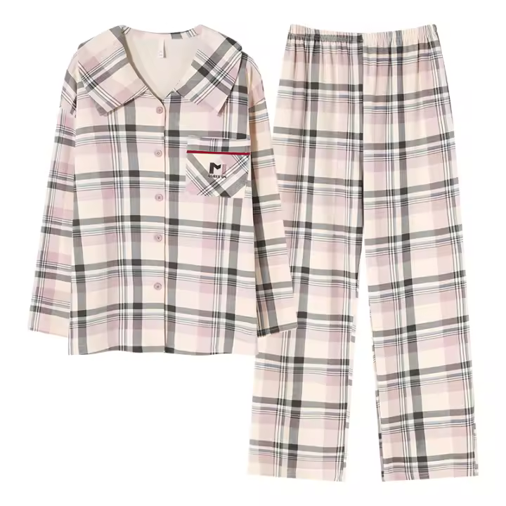 Pijamas 100% Algodón Estilo Casual para Hombre y Mujer Conjunto de 2 Piezas - 1