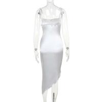 Nuevo vestido largo ajustado de satén con tirantes informales irregulares de estilo europeo y americano para mujer - details 6