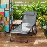 Plegable Tumbona Jardín Exterior con Respaldo Ajustable Reposacabezas Bolsillo Lateral Bandeja y Estructura de Acero Carga 120 kg para Terraza Piscina Playa 190x60x31 cm Crema - details 16