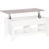 Mesa de Centro Elevable Mesa de Café con Encimera Elevable 2 Compartimentos Abiertos y Espacio Oculto de Almacenaje 105x50x49 cm Blanco y Efecto Mármol - details 0