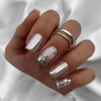 Juego de 24 puntas de uñas, uñas postizas rectangulares plateadas DIY de Francia - details 0