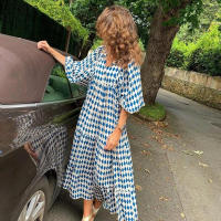 Vestido largo bohemio de verano con manga abombada para mujer, ropa elegante informal con cordón Floral y cuello en V holgado - details 2