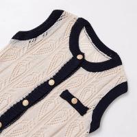 PB&ZA2025 chaleco de punto de malla jacquard casual versátil con cuello redondo estilo de contraste de color tops de verano nueva ropa de mujer. - details 9