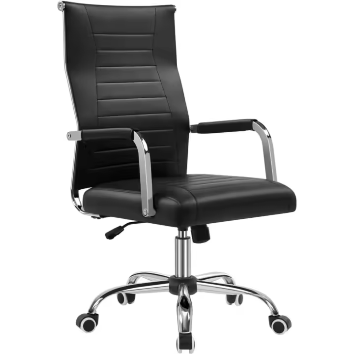 Silla de oficina con respaldo alto, silla para casa/oficina, silla ergonómica tapizada en cuero PU, capacidad de carga 136 kg, color negro. - 1