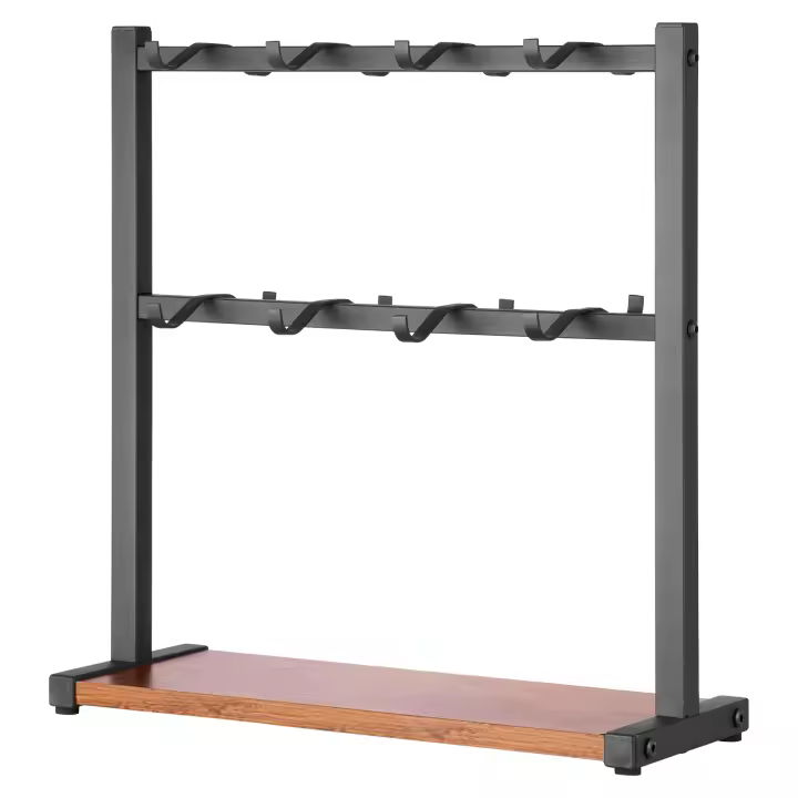 SucceBuy Soporte para tazas de café con 16 ganchos para mostrador, estante para tazas de 2 niveles con base de almacenamiento, soporte de acero al carbono y madera para exhibición en el hogar de cafetería (negro mate) - 1