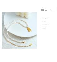 Collar de perlas delicado con temperamento francés, colgante cuadrado para mujer, cadena para clavícula, joyería chapada en oro de acero de titanio - details 7