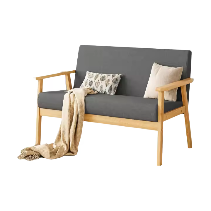 Sofá de Moderno y Escandinavo, Salón de Madera y Tela de Lino Tapizado Para Salón, Dormitorio, Oficina - Gris Oscuro, 113 x 67 x 75 cm - 1