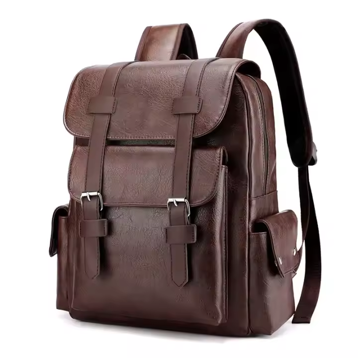 Mochila de Hombro de Cuero Impermeable Bolso Retro Informal de Gran Capacidad para Hombres, Negocios, Estudiantes Mochila Escolar de Viaje - 1