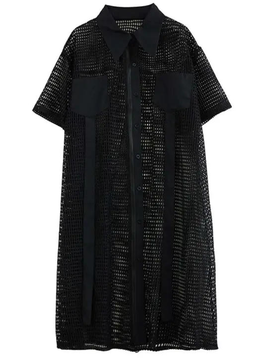 Vestido de manga corta con rejilla hueca para mujer - 1