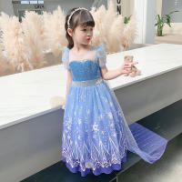 Vestido de princesa para niñas, disfraz de Elsa para Halloween, carnaval, fiesta de cumpleaños, tela azul - details 4