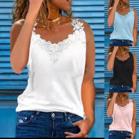 Camiseta sin mangas de encaje con cuello en V para mujer, ropa informal holgada para fiesta, 2024 - details 2