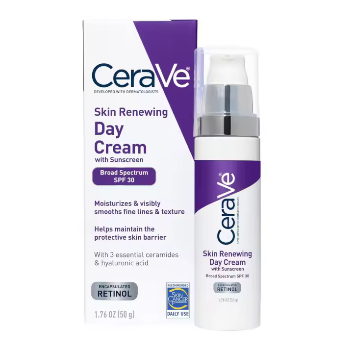 CeraVe Anti-Aging Face SPF 30, crema antiarrugas de retinol con ácido hialurónico y ceramidas, 1.76 oz - 1