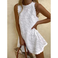 Vestido de princesa blanco sin mangas para mujer, camiseta holgada con cuello redondo, moda informal, Verano - details 2