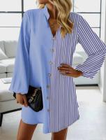 Nuevo vestido de manga larga con cuello en V a rayas estilo primavera y otoño - details 4