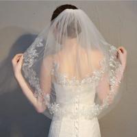 Boda de encaje nupcial para velo de novia de 2 niveles con apliques de cintura corta y velos de tul suaves con peine - details 5