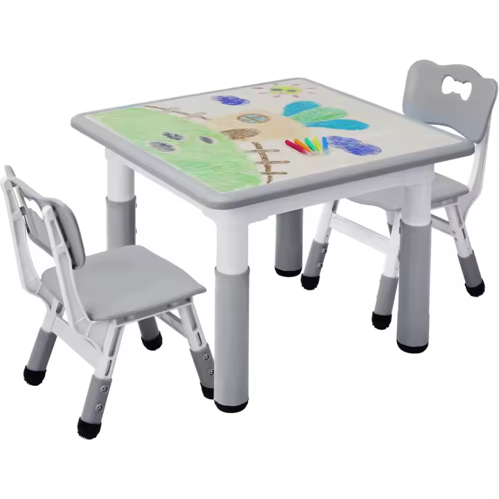 Infantil en Altura Ajustable, Muebles plástico Grupo Asientos y niñas a Partir 2 años, (Gris, Cuadrada) - 1