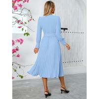 Vestido de manga larga con cuello en V para mujer, ropa de color sólido, 2025 - details 5