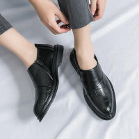 Zapatos formales con cremallera lateral de empalme clásico para hombre, zapatos de cuero informales británicos de tacón bajo de PU - details 26