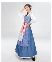 Nuevo Conjunto de traje étnico de cerveza Pastoral de chica de granja a cuadros azules de estilo francés - details 3
