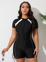 Bikini de gran tamaño para mujer 2024, traje de baño de una pieza de manga corta para mujer, Monokini, ropa de playa - details 6
