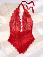 Peluche De Encaje Floral Sin Espalda Con Escote En V Profundo, Lencería Sexy Y Ropa Interior Para Mujer - details 1
