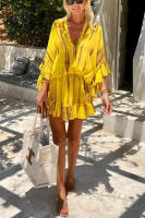 BUNO-Vestido bohemio de verano holgado con volantes y diamantes con cuello en V para mujer, minivestido Bandage informal con cuello en V, vestidos veraniegos para playa y vacaciones - details 4
