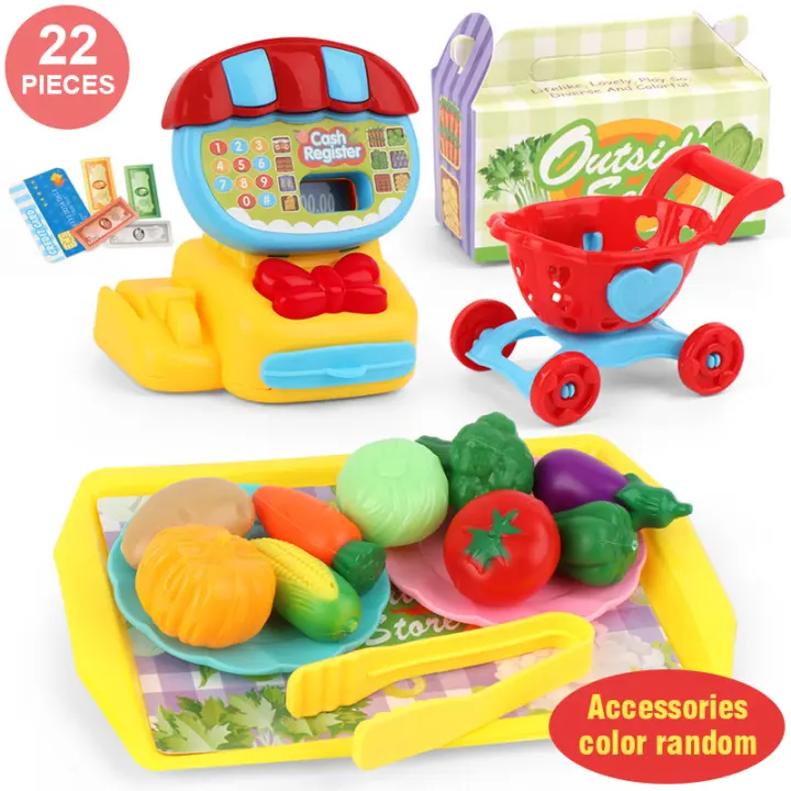 Mini supermercado caja registradora casa de juegos, cocina de simulación, postre, verduras, juego de carrito de compras, regalos de Navidad para niños, Juguetes - 1