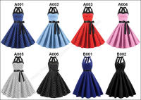 Vintage Women Summer Polka Dot Print Halter Party Dresses - details 0