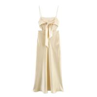 Vestido largo nuevo de primavera 2025 para mujer con textura de seda satinada, tirantes y lazo decorativo en la espalda, temperamento elegante. - details 2