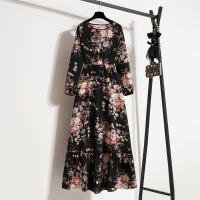 2024 mujeres Maxi vestido Casual de manga larga de cintura alta playa Mujer vestidos de gasa vestidos florales Mujer nuevo - details 47