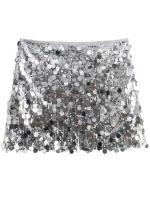 Minifalda con cremallera lateral lisa y lentejuelas para mujer, faldas elegantes Vintage de cintura alta para mujer 2025 - details 0