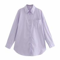 Camisa Básica Larga para Mujer Primavera-Verano 2024 Decoración de Bolsillo en 14 Colores Estilo Europeo-Americano - details 7