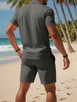 Traje casual de verano para hombre: polo ligero de manga corta para golf y pantalones cortos con cordón de color sólido con bolsillos - details 12