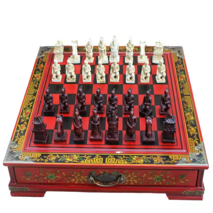 Ajedrez-juego Creative de escretorio three-dimensional, Guerrero de Terracota, piezas de ajedrez, tablero de Ajedrez de Madera - 1
