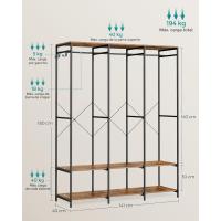 Armario Portátil Plegable Organizador de Ropa con Barras de Colgar Estantes de Almacenamiento con Ganchos Extraíbles Marrón Rústico Tamaño 40 x 94,5 x 180 cm - details 12