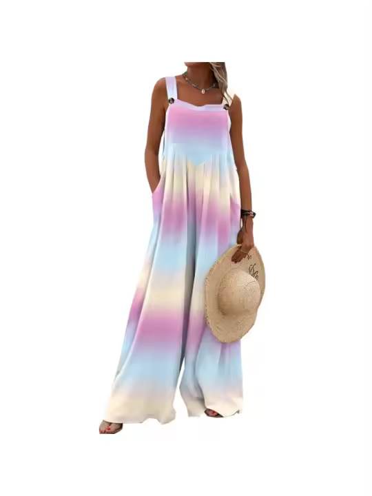 2025 mono estilo de vacaciones de las mujeres verano nueva impresión suelta casual liga pantalones anchos. - 1