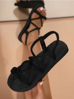Sandalias de suela plana para mujer, zapatillas geniales, cuerda de cáñamo de imitación, suela de cáñamo falso, tira de franela, zapatillas cruzadas - details 13