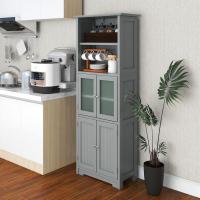 Armario Alto, Armario Independiente de Suelo con 4 Puertas, Gabinete con Estantes Ajustables, Mueble Organizador con 2 Puertas de Vidrio Templado para Baño, Cocina, Salón (Blanco) - details 8