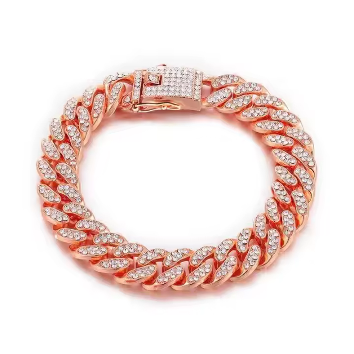 Collar de cadena para perro con diamantes de imitación, Collar de Metal de oro fuerte con eslabones cubanos, Collar de lujo con diamantes para cachorro y gato, accesorios de joyería para perro - 1