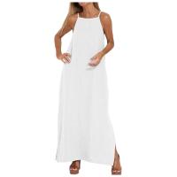 Traje formal de mujer, vestido largo bohemio liso con tirantes divididos, moda casual para el verano 2024 - details 1